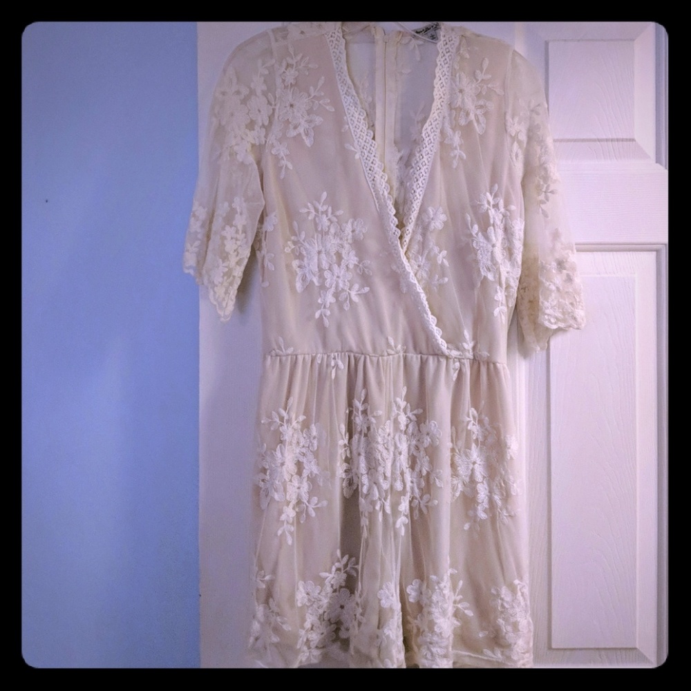 Charlotte Russe tan and white lace romper